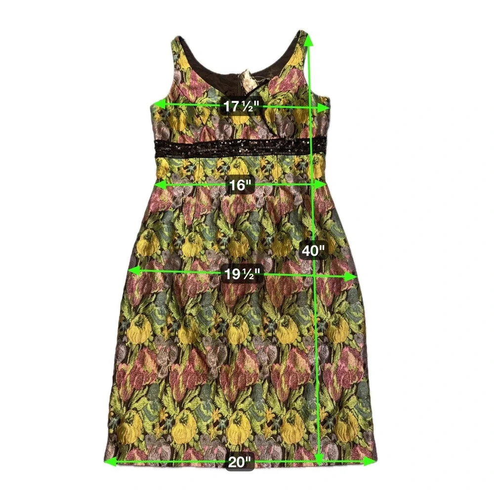 Carmen Marc Valvo Collection Floral Jacquard Dress Black Sequin‎ Waist Size 10